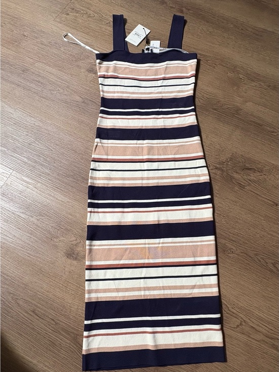 Bardot Dresses & Skirts - Bardot Navy, Cream and Tan Striped Knit Midi